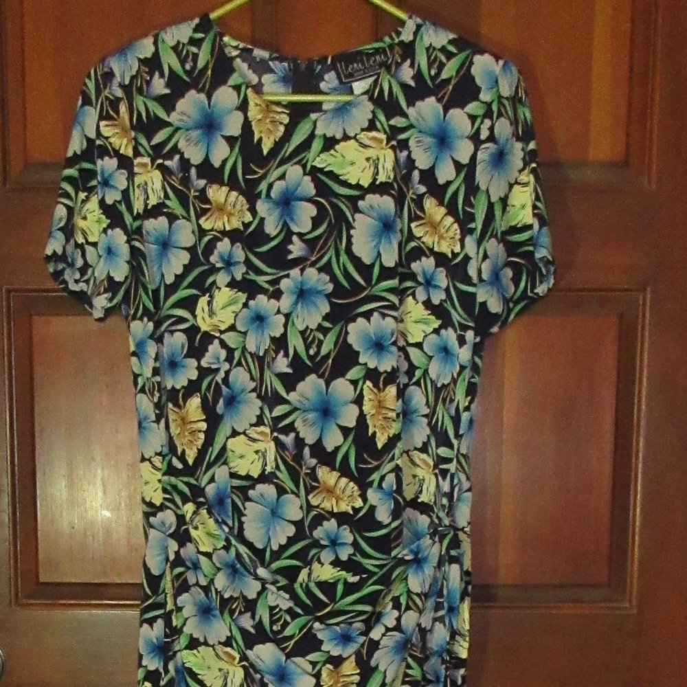 Vintage Floral Wrap Front Dress 16P LENI LENI